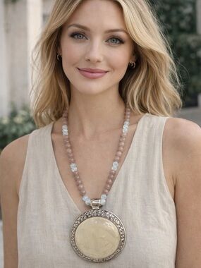 CLEARANCE 😍 Neutral Stone Pendant Necklace with Blush Beads